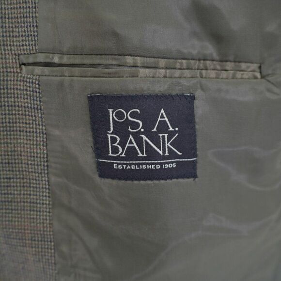 Jos A Bank Wool Sport Coat Green Blue Check W/ Brown Windowpane 44R / Slim 46R - Picture 8 of 12